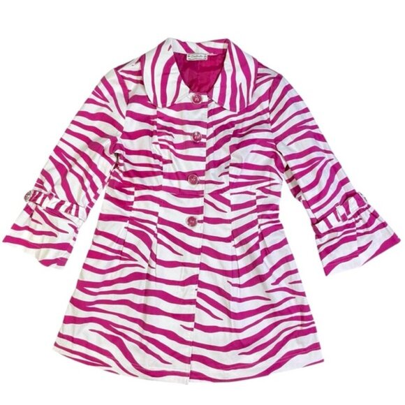 Soulmates Jacket Zebra Animal Print Coat Lined Button Up Barbie Pink White M JR - Picture 2 of 16